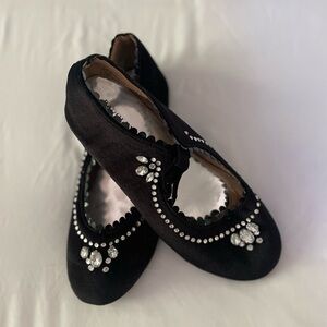 Badgley Mischka Black Flats with Rhinestone Detail
